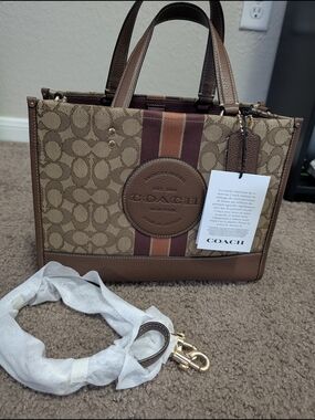 COACH Signature Canvas Stripe Tote Bag in Brown
